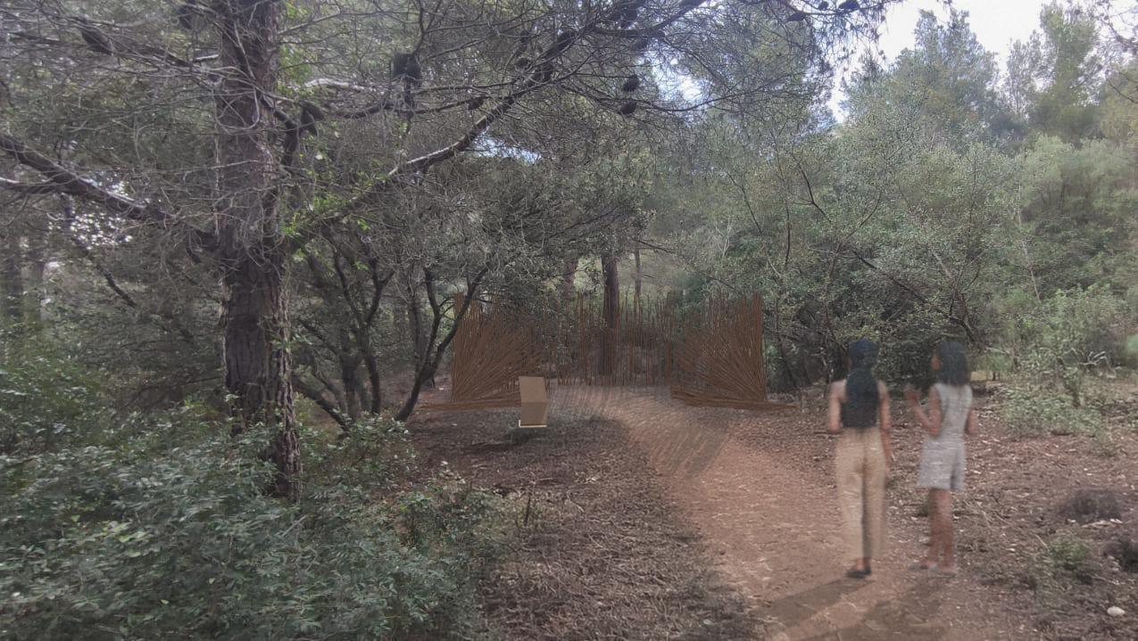 Via Statuaria Monte Tuttavista, simulazione di volume lapideo nel bosco